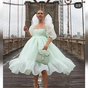 SELKIE MILK JADE FRENCH PUFF MIDI MINT GREEN DRESS. SIZE XL